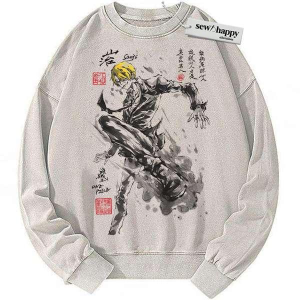 Wash Sweatshirt Vinsmoke Sanji Sweatshirt, One Piece Sweatshirt, Anime Sweatshirt, Vintage Sweater
