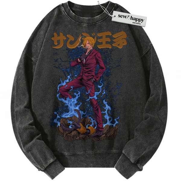 Wash Sweatshirt Vinsmoke Sanji Sweatshirt, One Piece Sweatshirt, Anime Sweatshirt, Vintage Sweatshirt