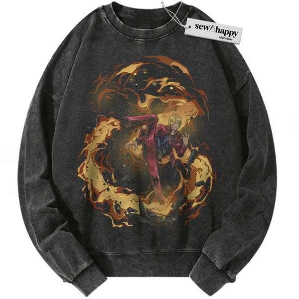 Wash Sweatshirt Vinsmoke Sanji Sweatshirt, One Piece Sweatshirt, Anime Sweatshirt, Vintage Sweatshirt