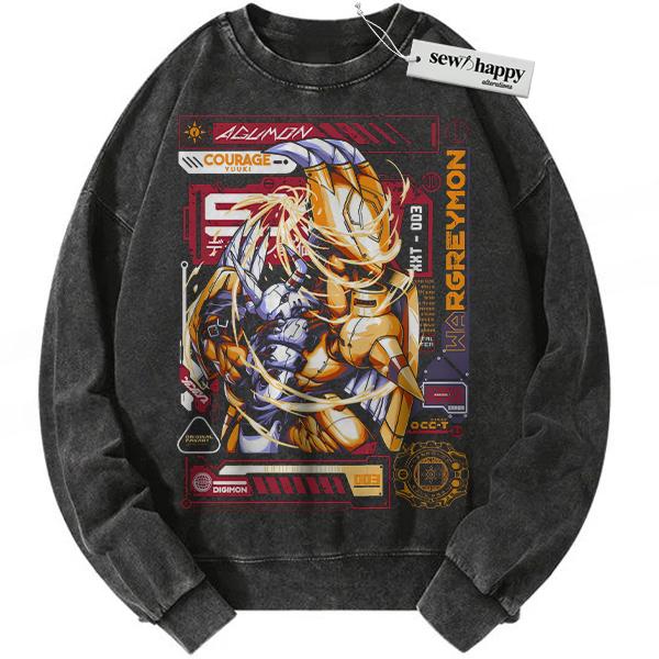 Wash Sweatshirt WarGreymon Sweatshirt, Digimon Sweatshirt, Anime Sweatshirt, Vintage Sweatshirt