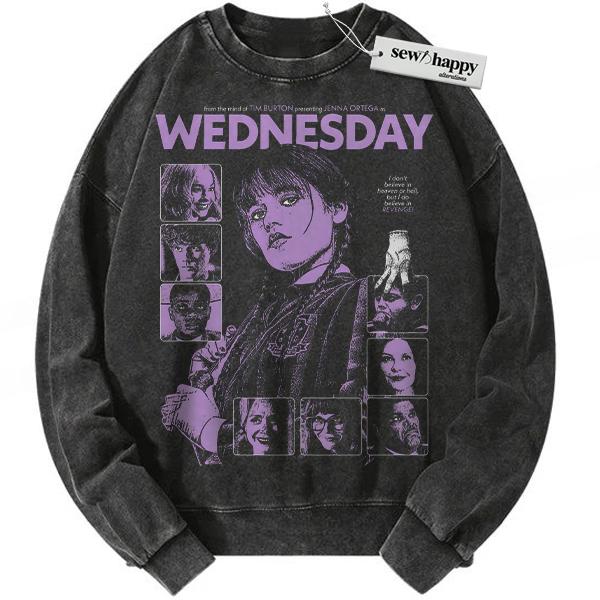 Wash Sweatshirt Wednesday Sweatshirt, Halloween Sweatshirt, Horror Movie Sweatshirt, Vintage Sweatshirt
