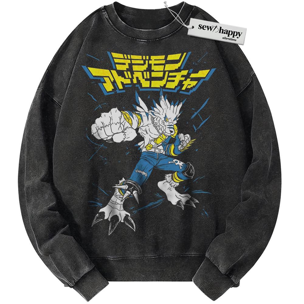 Wash Sweatshirt WereGarurumon Sweatshirt, Digimon Sweatshirt, Anime Sweatshirt, Vintage Sweater