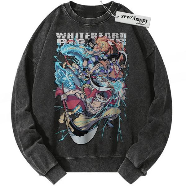 Wash Sweatshirt Whitebeard Pirates Sweatshirt, One Piece Sweatshirt, Anime Sweatshirt, Vintage Sweatshirt