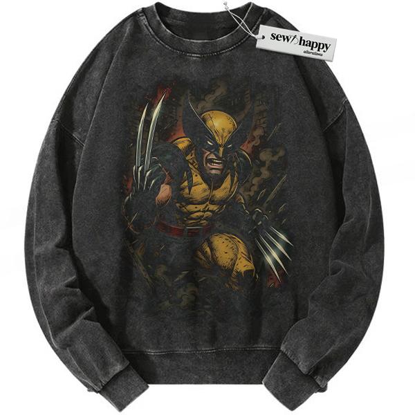 Wash Sweatshirt Wolverine Sweatshirt, X-Men Sweatshirt, Marvel Comics Sweatshirt, Vintage Sweatshirt