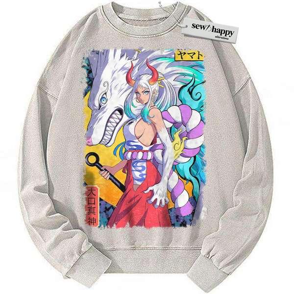 Wash Sweatshirt Yamato Sweatshirt, One Piece Sweatshirt, Anime Sweatshirt, Vintage Tee Wash Sweatshirt Yamato Sweatshirt, One Piece Sweatshirt, Anime Sweatshirt, Vintage Tee - Image 1