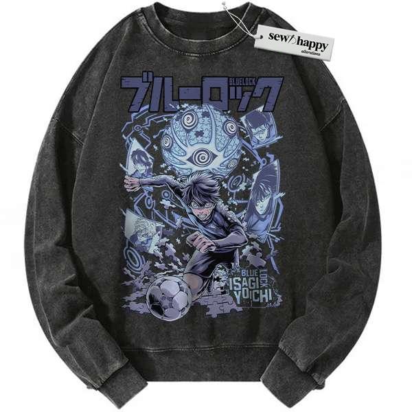 Wash Sweatshirt Yoichi Isagi Sweatshirt, Blue Lock Sweatshirt, Anime Sweatshirt, Vintage Sweatshirt