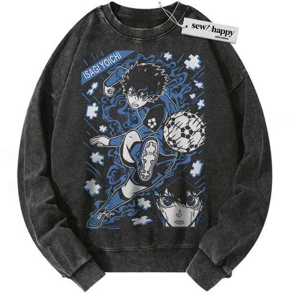 Wash Sweatshirt Yoichi Isagi Sweatshirt, Blue Lock Sweatshirt, Anime Sweatshirt, Vintage Sweatshirt
