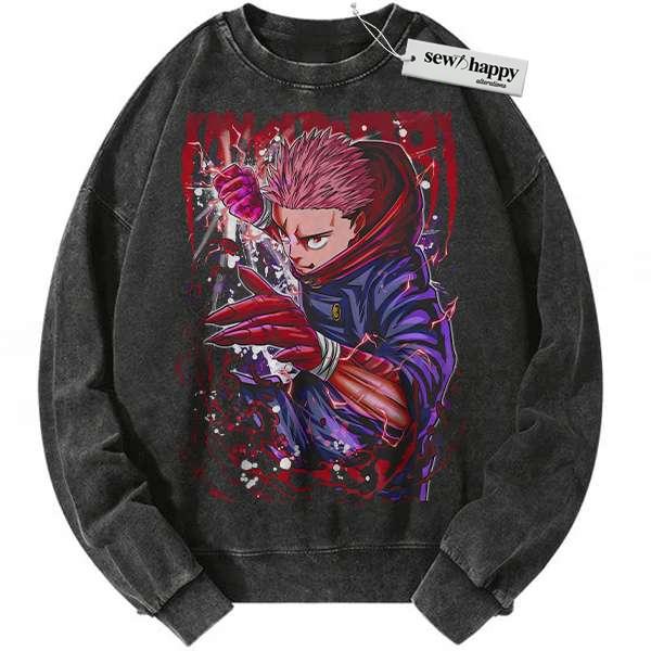 Wash Sweatshirt Yuji Itadori Sweatshirt, Jujutsu Kaisen Sweatshirt, Anime Sweatshirt, Vintage Sweater