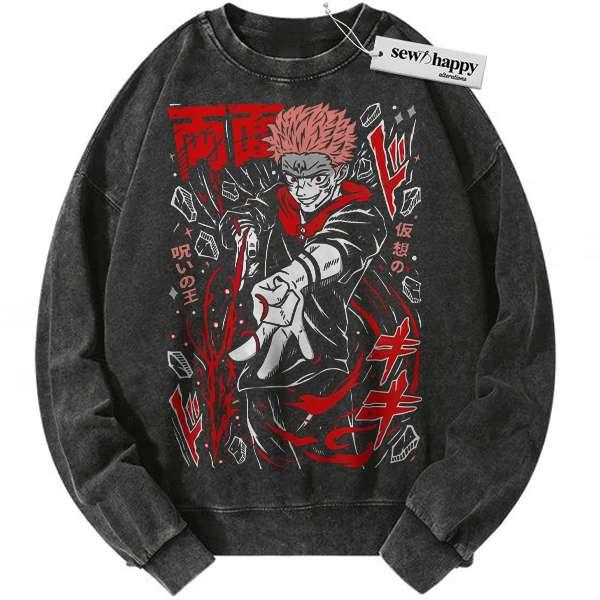 Wash Sweatshirt Yuji Itadori Sweatshirt, Jujutsu Kaisen Sweatshirt, Anime Sweatshirt, Vintage Sweatshirt