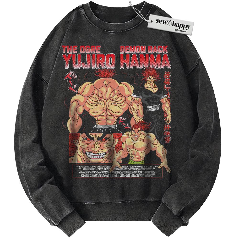 Wash Sweatshirt Yujiro Hanma Sweatshirt, Baki Sweatshirt, Anime Sweatshirt, Vintage Sweater