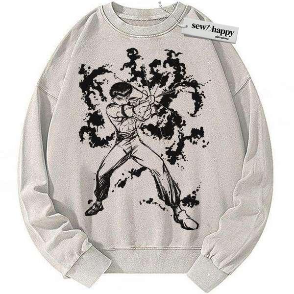 Wash Sweatshirt Yusuke Urameshi Sweatshirt, YuYu Hakusho Sweatshirt, Anime Sweatshirt, Vintage Sweater