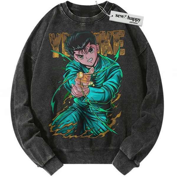 Wash Sweatshirt Yusuke Urameshi Sweatshirt, YuYu Hakusho Sweatshirt, Anime Sweatshirt, Vintage Sweatshirt