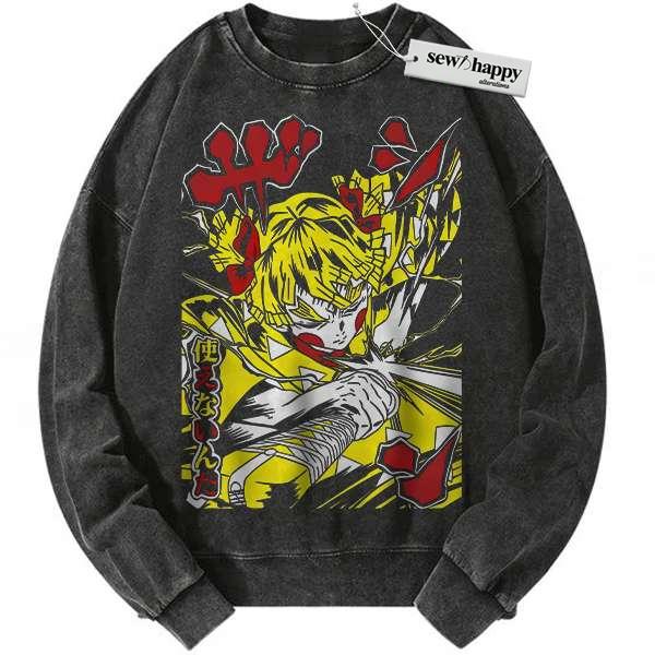 Wash Sweatshirt Zenitsu Agatsuma Sweatshirt, Demon Slayer Sweatshirt, Anime Sweatshirt, Vintage Sweater
