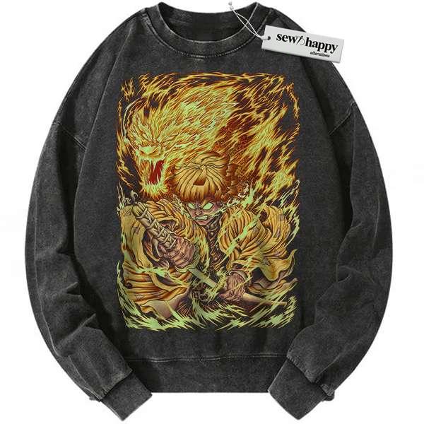 Wash Sweatshirt Zenitsu Agatsuma Sweatshirt, Demon Slayer Sweatshirt, Anime Sweatshirt, Vintage Sweater
