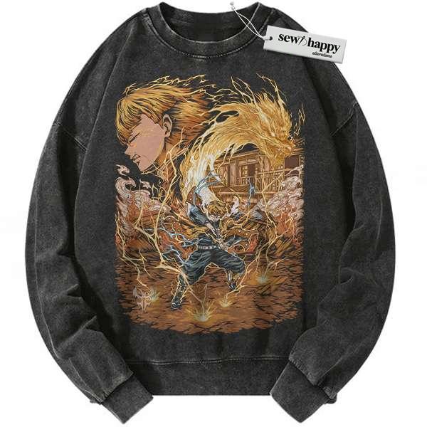 Wash Sweatshirt Zenitsu Agatsuma Sweatshirt, Demon Slayer Sweatshirt, Anime Sweatshirt, Vintage Sweater