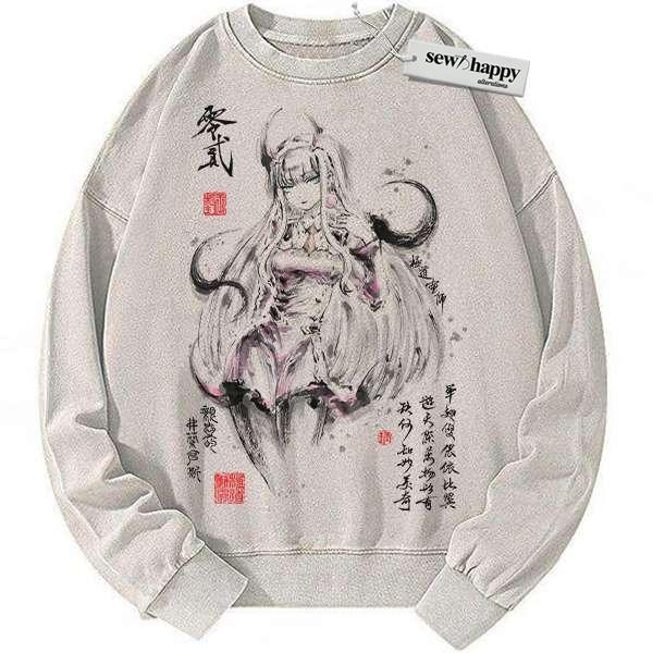 Wash Sweatshirt Zero Two Sweatshirt, Darling in the Franxx Sweatshirt, Anime Sweatshirt, Vintage Sweater
