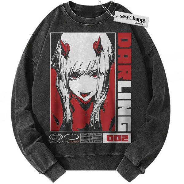 Wash Sweatshirt Zero Two Sweatshirt, Darling in the Franxx Sweatshirt, Anime Sweatshirt, Vintage Sweater