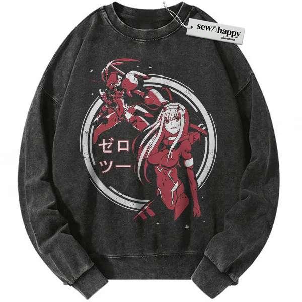 Wash Sweatshirt Zero Two Sweatshirt, Darling in the Franxx Sweatshirt, Anime Sweatshirt, Vintage Sweatshirt