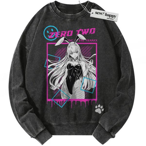 Wash Sweatshirt Zero Two Sweatshirt, Darling in the Franxx Sweatshirt, Anime Sweatshirt, Vintage Sweatshirt