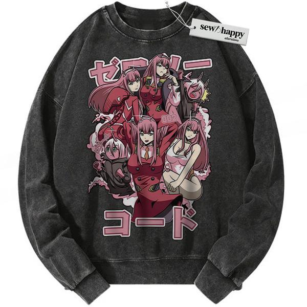 Wash Sweatshirt Zero Two Sweatshirt, Darling in the Franxx Sweatshirt, Anime Sweatshirt, Vintage Sweatshirt
